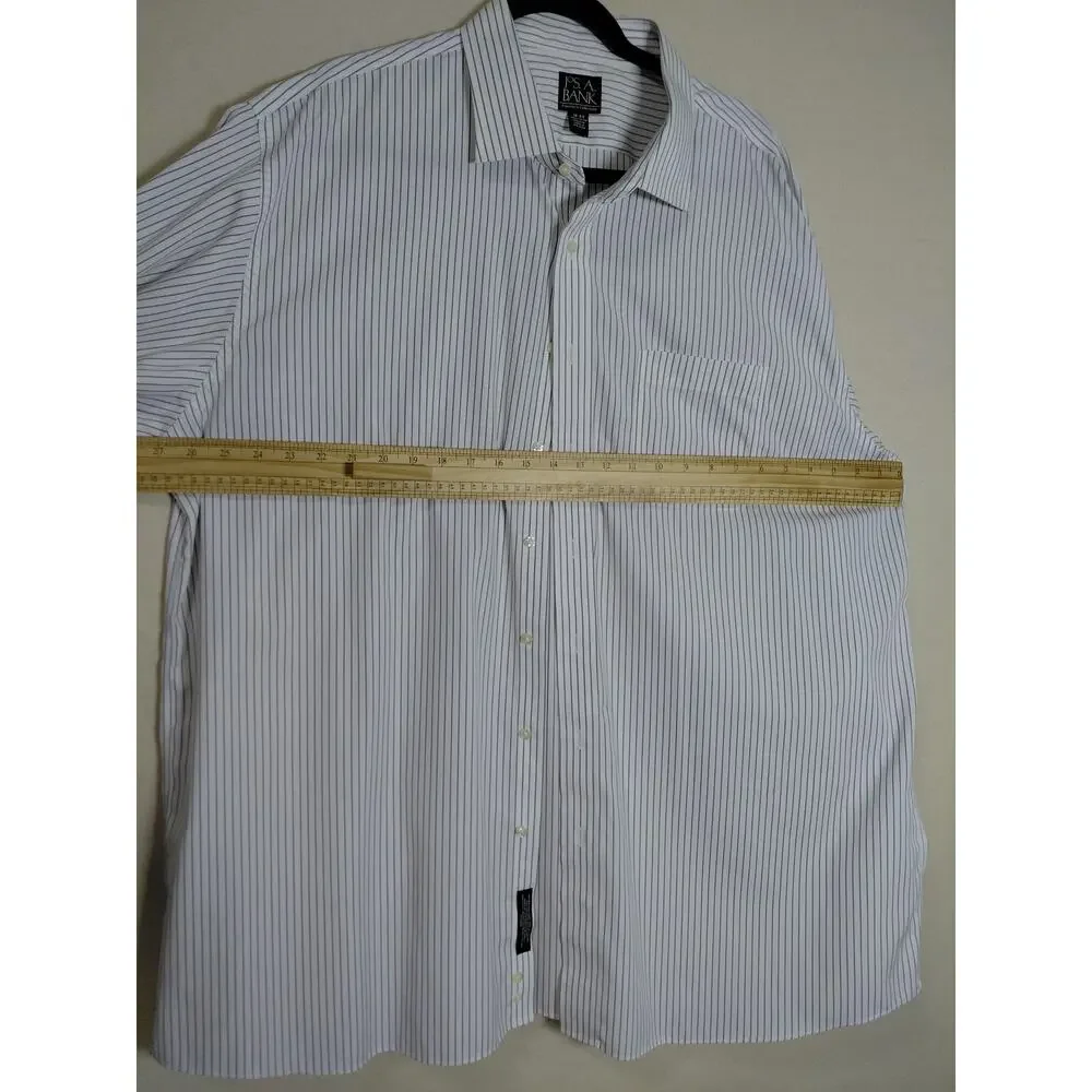 Jos. A. Bank Traveler White Button-Front Striped Button-Up Shirt Men Size 18